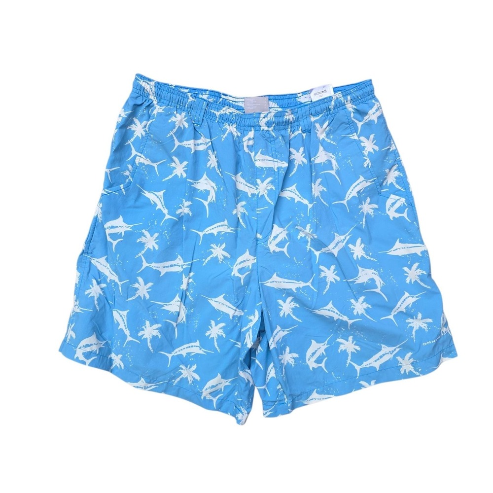 Columbia PFG Backcast III Blue Marlins and Palm Trees Swim Trunks